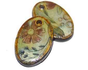 Ceramic Floral Patterned Charms Earring Bead Pair 22mm PP5-2