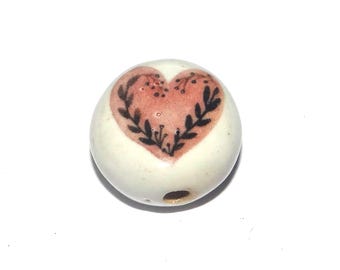 Ceramic Heart Focal Bead Handmade Pottery Beads 18-20mm PP7-2