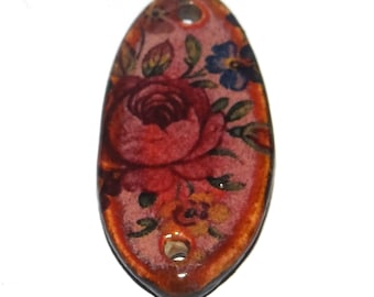 Ceramic Floral Pendant Handmade Focal Porcelain 30mm CC5-2