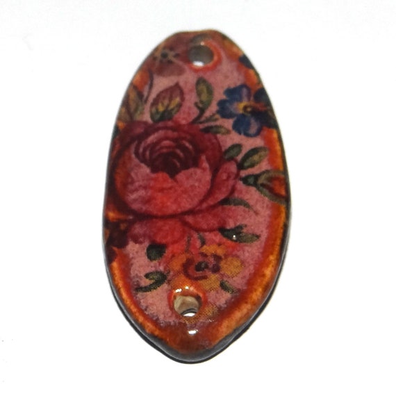 Ceramic Floral Pendant Handmade Focal Porcelain 30mm CC5-2