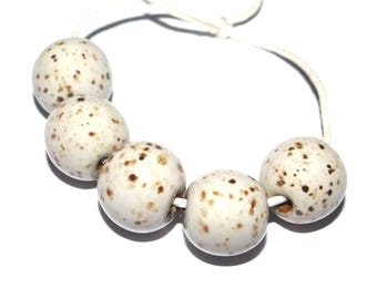 Ceramic White Speckled Bead Set Handmade 13mm