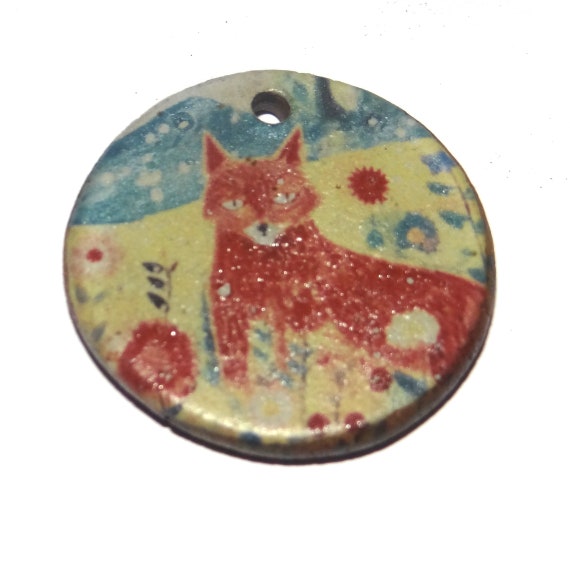 Ceramic Cat Pendant Handmade Focal Porcelain 30mm CC7-3