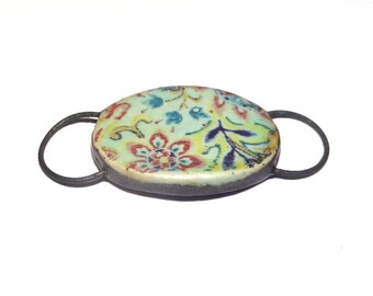 Ceramic Paisley Floral Bracelet Bar Cuff Porcelain 35mm PP9-1