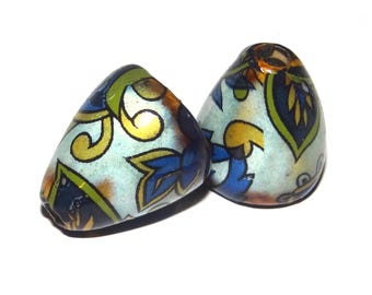 Ceramic Bloom Bell Earring Cone Charms Pair Floral Rustic Handmade Porcelain CC2-4