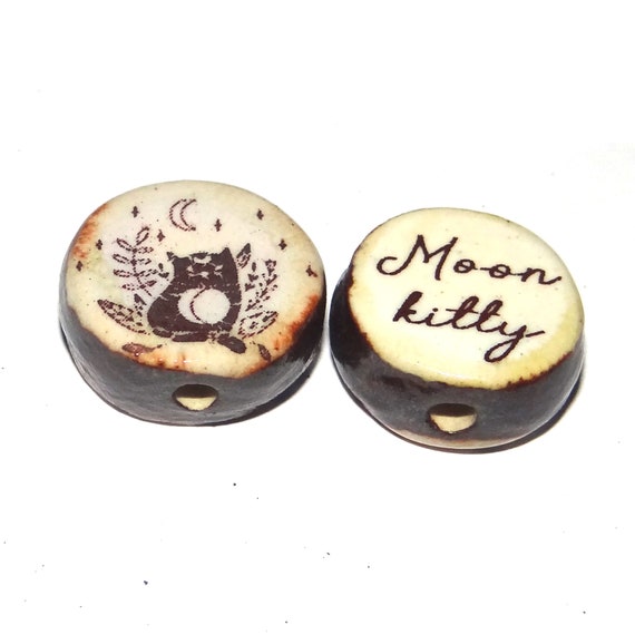 1 Ceramic Double Sided Quote Bead Porcelain Handmade 18mm PP6-2