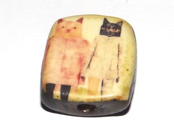 Ceramic Cat Focal Bead Handmade Pottery Beads 20mm PP8-4