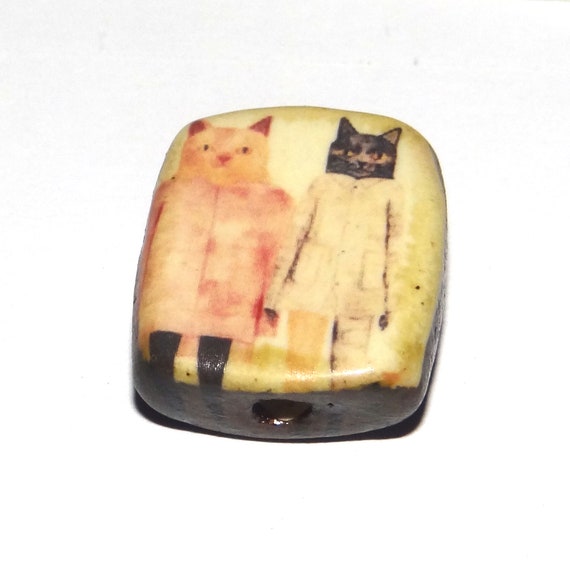 Ceramic Cat Focal Bead Handmade Pottery Beads 20mm PP8-4