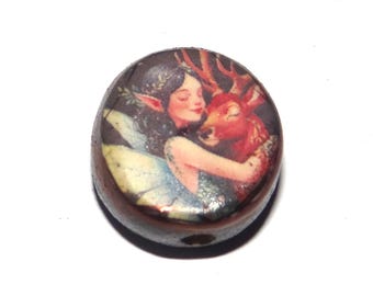 Ceramic Fairy Stag Focal Bead Handmade Pottery Beads 17-18mm BB7-1