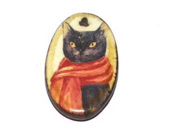 Ceramic Cat Pendant Handmade Focal Porcelain 30mm PP8-1