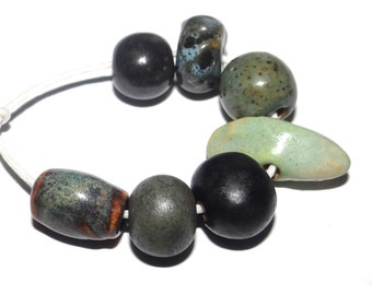 Ceramic Bead Set Patterned Textured Handmade Porcelain 8-15mm