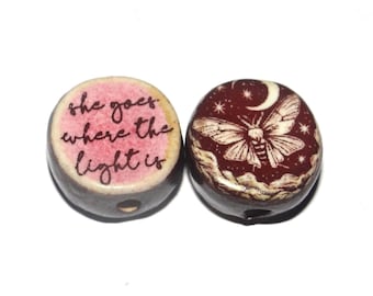 1 Ceramic Double Sided Quote Bead Porcelain Handmade 19mm CC6-1