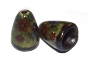 Ceramic Bloom Bell Earring Cone Charms Pair Floral Rustic Handmade Porcelain CC2-4