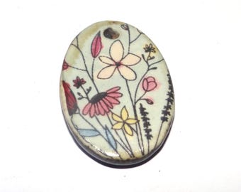 Ceramic Floral Pendant Handmade Focal Porcelain 27mm CC4-1