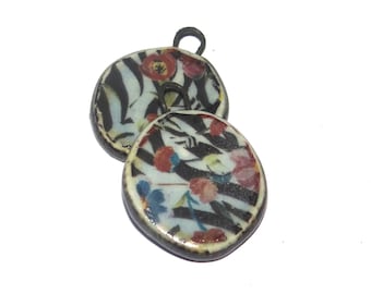 Ceramic Flower Charms Beads Pair Porcelain 25mm CC4-4