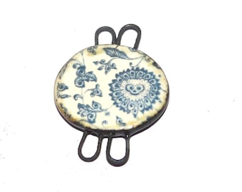 Ceramic Floral Connector Charm Pendant Porcelain Handmade 30mm PP9-4