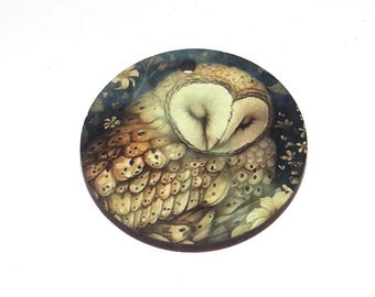 Wooden Two Sided Owl Pendant Handmade 30mm MM9-2