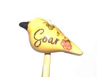 Ceramic Bird Bead Focal Handmade Rustic Floral Quote Word Sculpture Porcelain 30mm