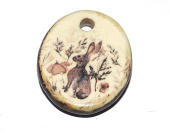 Small Ceramic Hare Pendant Charm Handmade Focal Porcelain 20mm BB7-3