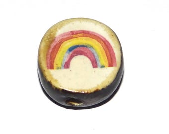 Ceramic Rainbow Focal Bead Handmade Pottery Beads 17mm PP8-4
