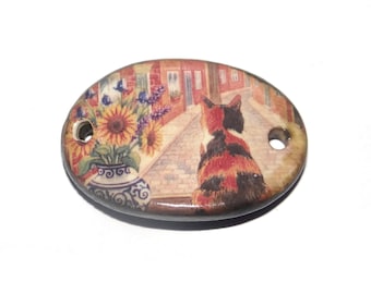 Ceramic Cat in the Window Bracelet Bar Cuff Porcelain 30mm CC5-2