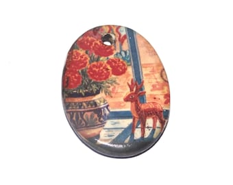 Ceramic Fridas Window Pendant Handmade Focal Porcelain 30mm CC4-1