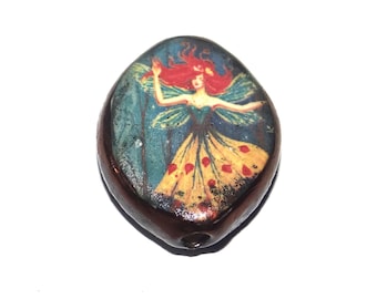 Ceramic Fairy Focal Bead Handmade Pottery Beads 23mm BB7-1