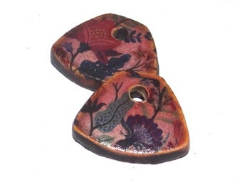 Ceramic Floral Earring Pair Beads Handmade 14mm CC10-3