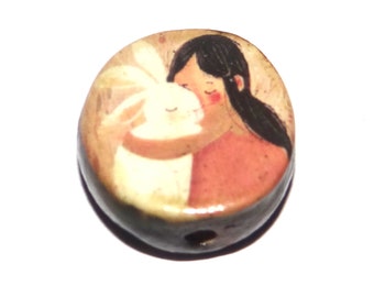 Ceramic Hug Focal Bead Handmade Pottery Beads 17mm PP3-3