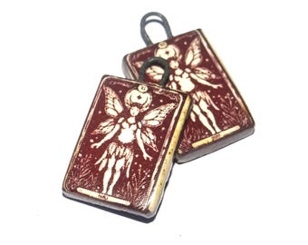 Ceramic Fairy Earring Charms Beads Pair Porcelain 21mm CC3-3