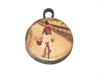 Ceramic Bike Ride Charm Pendant Porcelain Handmade 27mm CC9-4