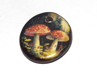 Ceramic Mushroom Charm Pendant Porcelain Handmade 17mm PP10-1