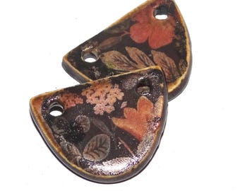 Ceramic Floral Charms Beads Pair Porcelain 20mm CC10-3