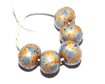 Ceramic Grey Blue Spotty Speckled Bead Set Handmade 13mm