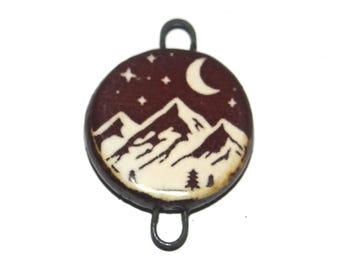 Ceramic Mountains Moon Connector Pendant Porcelain Handmade 30mm CC9-2