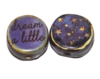 1 Ceramic Star Bead Two Sided Quote Beads Porcelain Handmade  20mm