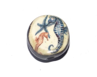 Ceramic Seahorse Focal Bead Handmade Pottery Beads 18mm CC6-2
