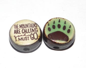 1 Ceramic Bear Double Sided Quote Bead Porcelain Handmade 13mm BB4-2