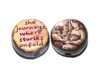 Ceramic Reading Two Sided Focal Bead Handmade Pottery Beads 18mm BB6-2