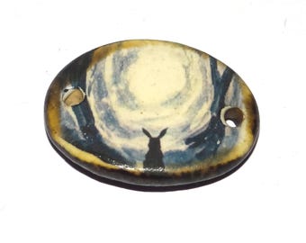 Ceramic Hare Forest Bracelet Bar Cuff Porcelain 26mm PP8-2