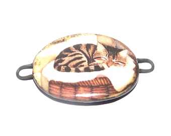 Ceramic Sleeping Cat Bracelet Bar Cuff Porcelain 30mm CC5-2