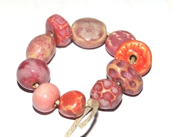 Ceramic Bead Set Textured Glazed Pottery Clay Handmade Porcelain 8-15mm