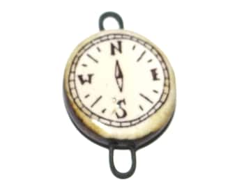 Ceramic Compass Connector Pendant Porcelain Handmade 30mm CC3-1