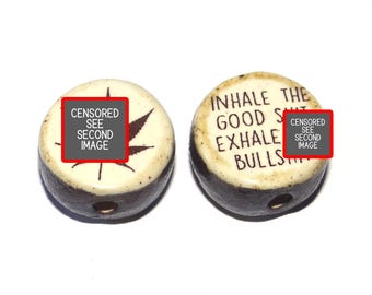 1 Ceramic Double Sided Quote Bead Porcelain Handmade Adult 19mm CC4-4