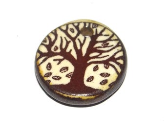 Ceramic Tree Charm Pendant Porcelain Handmade 17mm PP9-2