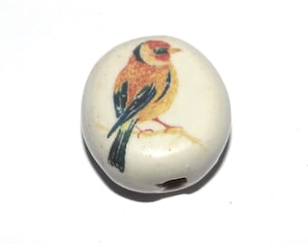 Ceramic Bird Goldfinch Focal Bead Handmade Pottery Beads 19-17mm PP4-1