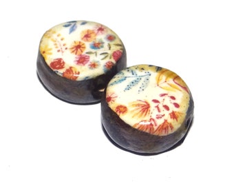 Ceramic Patterned Earring Pair Beads Handmade 14mm CC1-1