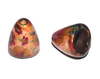 Ceramic Bloom Bell Earring Cone Charms Pair Floral Rustic Handmade Porcelain CC2-4