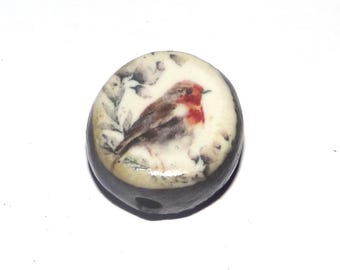Ceramic Bird Focal Bead Handmade Pottery Beads 18mm CC6-2