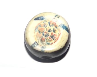 Ceramic Turtle Focal Bead Handmade Pottery Beads 16mm PP3-1