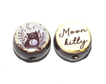 1 Ceramic Cat Double Sided Quote Bead Handmade 13mm BB4-4